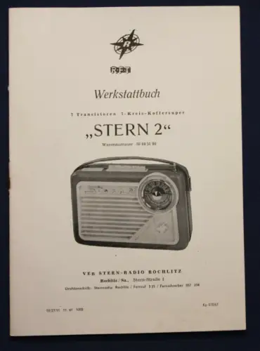Orig. Prospekt RFT Werkstattbuch "Stern 2" 1961 Radio Rochlitz Technik sf