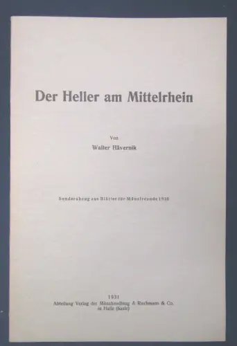 Hävernik Der Heller am Mittelrhein 1931 Münzen Wissen Zeitgeschichte js
