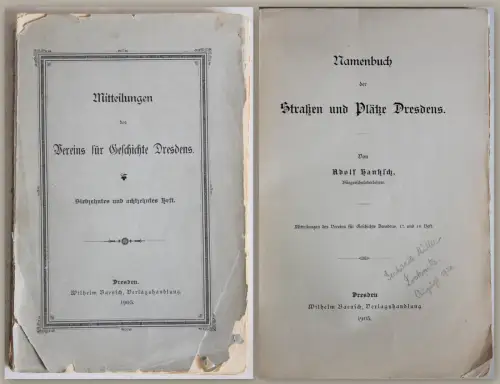 Hanksch -Namenbuch der Straßen und Plätze Dresdens, 17.+18. Heft 1905 Sachsen xz