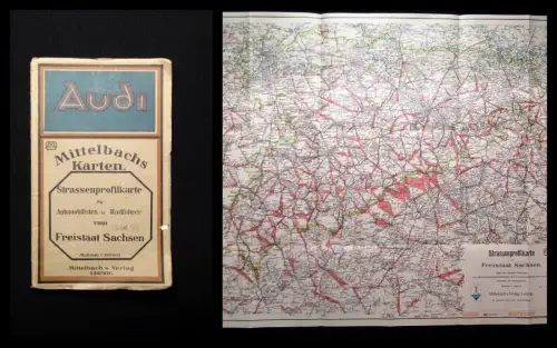 Mittelbachs Karten Strassenprofilkarte Freistaat Sachsen Aotomobilisten 1925