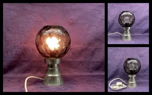 Designer Vintage Tischlampe "Space Age"Stil 1960er Jahre Zinnfuß Rauchglaß mund.