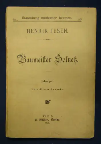 Ibsen Baumeister Solneß 1893 Schauspiel Theater Belletristik Erstausgabe sf