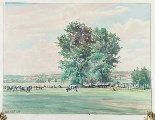 Rudolph, Wilhelm Weidelandschaft mit Kühen 1946 unten links signiert Aquarell