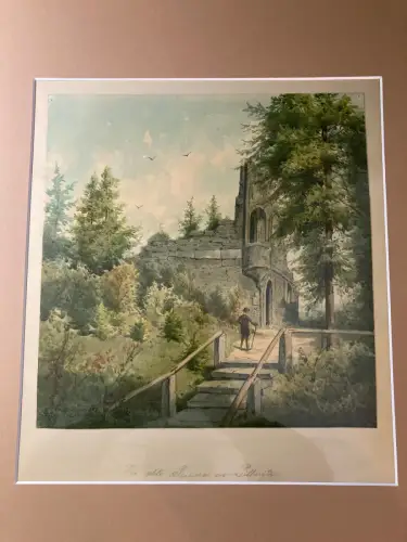 Schmelzer, Bernhard Aquarell  "Die alte Ruine in Pillnitz" 1870 Dresden Sachsen