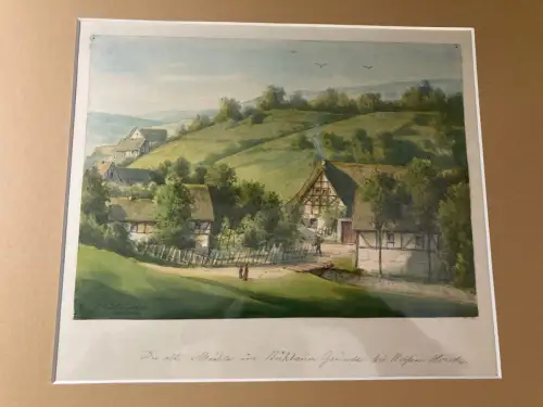 Schmelzer Aquarell " Die alte Mühle im Bühlauer Grunde beim weißen Hirsch"1875