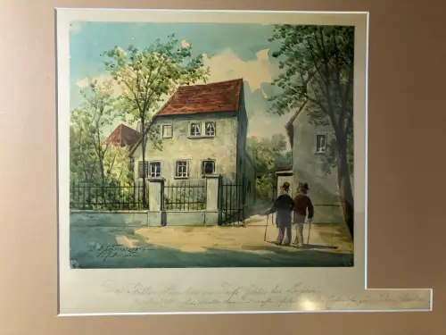 Schmelzer Aquarell "Das Schiller-Häuschen im Dorfe Gohlis bei Leipzig"1870