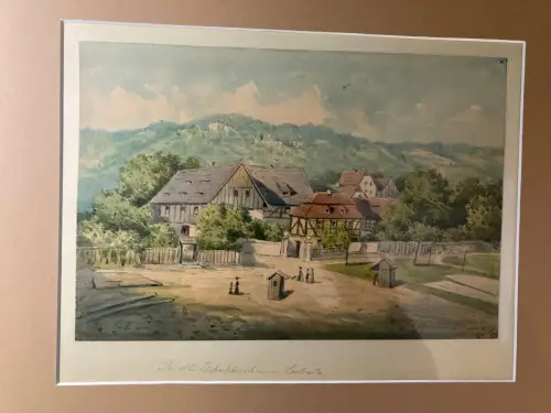 Schmelzer,Bernhard Aquarell " Das alte Fischerhäuschen in Loschwitz"1870 Dresden