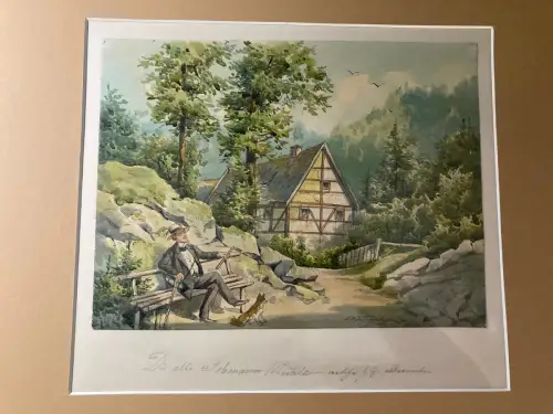Schmelzer, Bernhard Aquarell  "Die alte Rabenauer Mühle"1870 Rabenau Sachsen