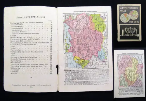 Westentaschen Atlas der Erde 1941 F. A. Brockhaus Leipzig Ortskunde