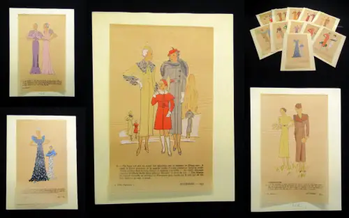 Sammlung 11 Pochoir-kolorierte Lithografien Mode aus "Tres Parisien" um 1930