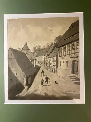 Schmelzer, Bernhard Sepiaaquarell "Schellenberg"(Augsburg) 1875 Schwaben