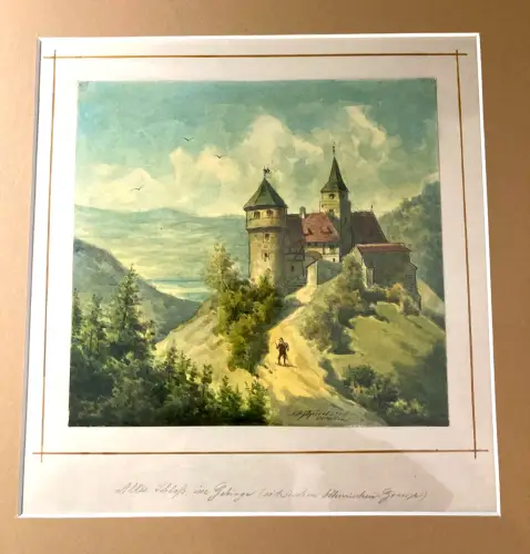 Schmelzer, Bernhard Aquarell "Altes Schloß im Gebirge"  1870 Landschaften