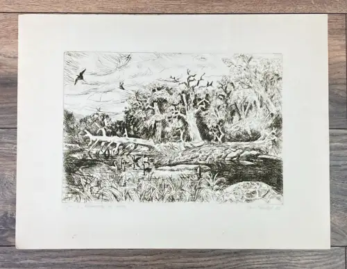 Dietzel, Theodor( 1926- 1014) "Elburwald bei Aken" Radierung Aufl.Nr.8 von 30