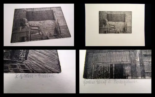 Heinz Gustav Weis Radierung "Goethes Schlaf- und Herbergszimmer " um 1920