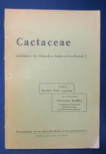 Cactaceae Jahrbücher der Deutschen Kakteengesellschaft E. V. 1941 2. Teil js