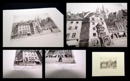 Eger/Cheb "Marktplatz" Radierung um 1920 signiert unten rechts Bezeichnung links