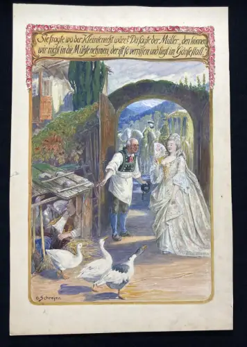 Schreyer, Oskar Der arme Müllersbursch und das Kätzchen No.3, Aquarell Märchen
