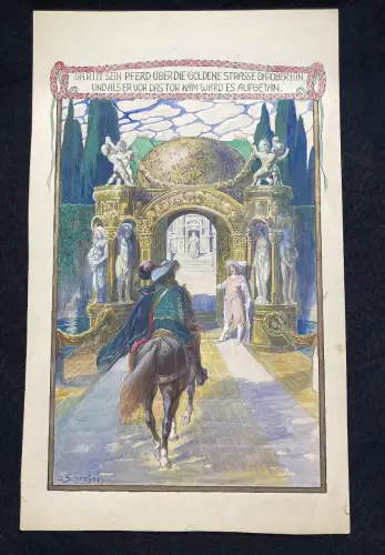 Das Wasser des Lebens No.3 Märchen Aquarell /Tusche um 1900,Gebrüder Grimm