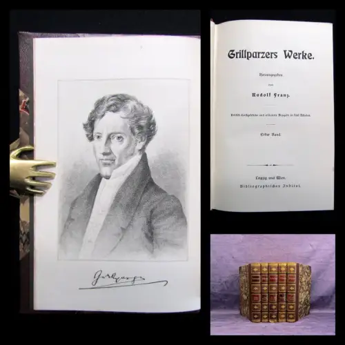 Franz,Rudolf Grillparzers Werke 1-5 komplett um 1890 dekorativ Rundumgoldschnitt