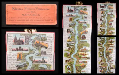Kleines Führer-Panorama Mainz- Köln Rheinlauf koloriert um 1900 Länge 129cm