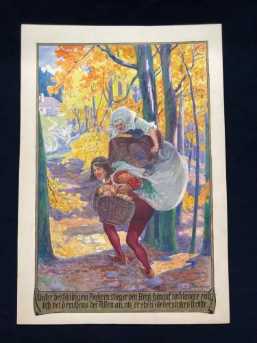 Schreyer, Oskar Die Gänsehirtin am Brunnen No.2 Märchen Aquarell um 1900 Grimm