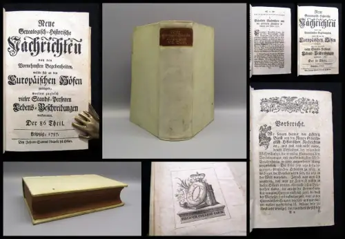 Neue Geneaolgisch-historische Nachrichten Teil 85-96 1757 Pergamenteinband