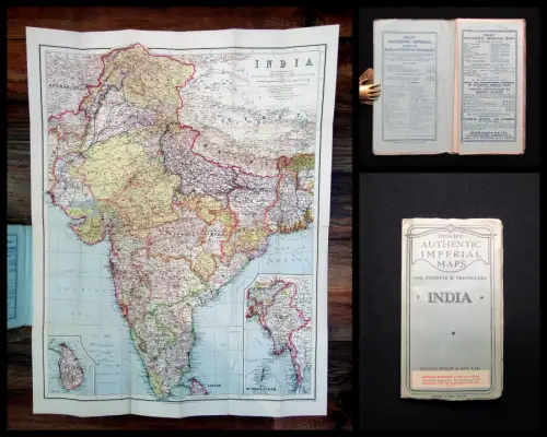 Philips Authentic Imperial Maps for Tourists Traveller India um 1930 ca.70x55 cm