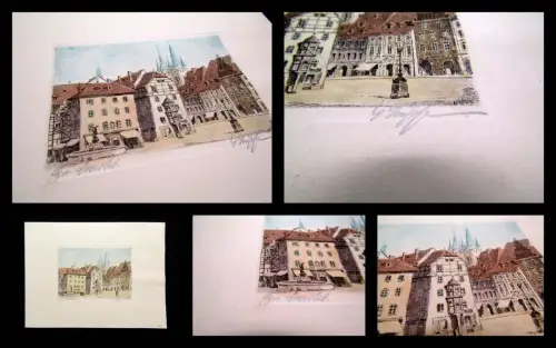 Eger/ Cheb "Marktplatz" Farbradierung um 1920 signiert unten r.