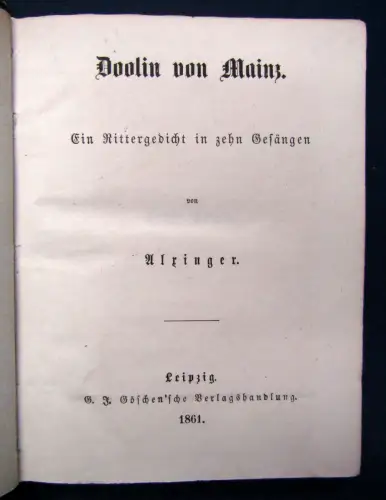 Alxinger Doolin von Mainz. Rittergedicht in zehn Gesängen 1861 Belletristik sf