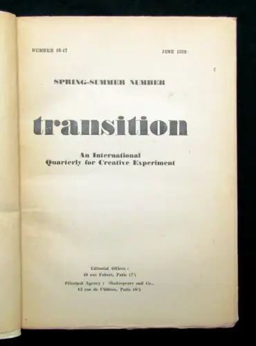 Jolas Spring-Summer Number 16-17 Transition Quarterly  creative Experiment 1929