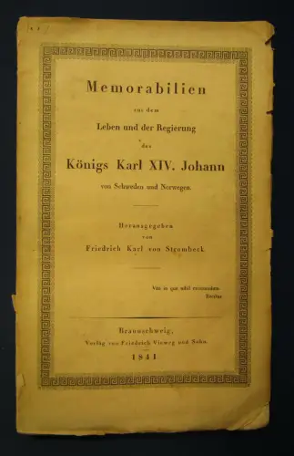 Strombeck Memorabilien aus dem Leben König Karl XIV. Johann 1841 Geschichte sf