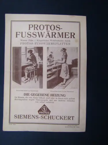 Original Prospekt Protos-Fusswärmer um 1925 Technik Reklame Sammeln Werbung sf