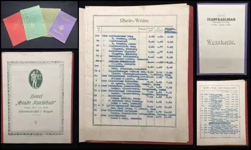Konvolut Weinkarten Hotel Stadt Karlsbad in Oberwiesenthal 1920er/1930er Jahre