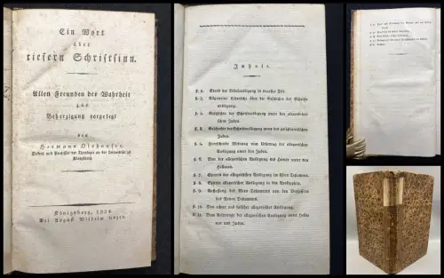 Olshausen Ein Wort über den tieferen Schriftsinn. 3 Werke in 1 Buch 1824, 1825