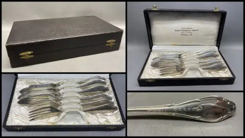 Firma Wellner Fischbesteck für 3 Personen(6 Teile) um 1910 Rückseite gepunzt