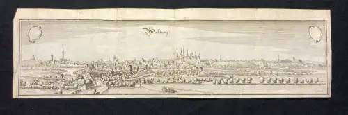 Merian Kupferstichkarte von Merseburg in Sachsen- Anhalt um 1650 14x52cm