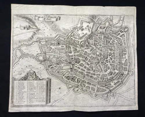 Merian, Mattheus( 1593- 1650) Kupferstichkarte von Erfurt in Thüringen um 1650