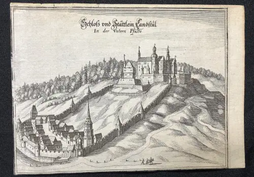 Merian Kupferstichkarte von Schloss und Städtlein Landstuhl in Rheinland-Pfalz