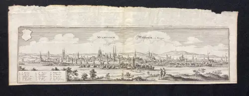 Merian Kupferstichkarte von Mühlhausen in Thüringen um 1650  13x39cm