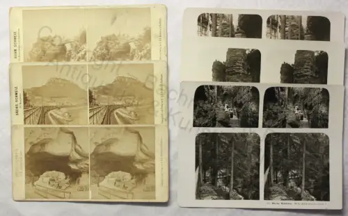7 Doppelbilder Stereofotos Sächsische Schweiz um 1890 & um 1915 Sachsen xz