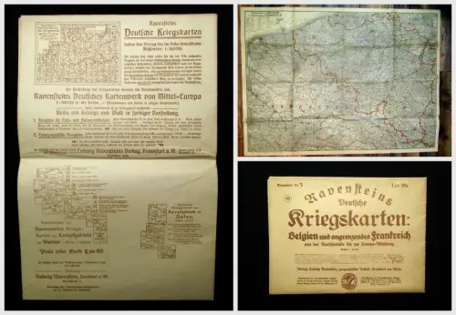 Ravensteins Deutsche Kriegskarten Nr.3 um 1925 Belgien angrenzendes Frankreich