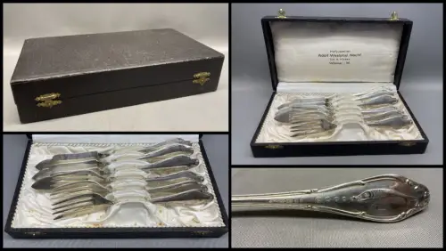 Firma Wellner Fischbesteck für 3 Personen(6 Teile) um 1910 Rückseite gepunzt