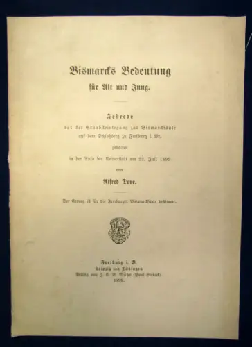 Dove Bismarcks Bedeutung für alt und jung Festrede 1899 Geschichte js