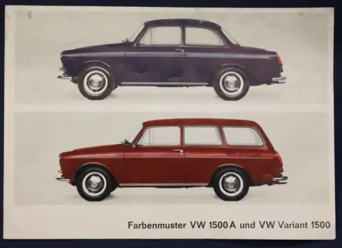 Orig. Werbeblatt Farbenmuster VW 1500A & Variant 1500 1965 Oldtimer Automobil sf