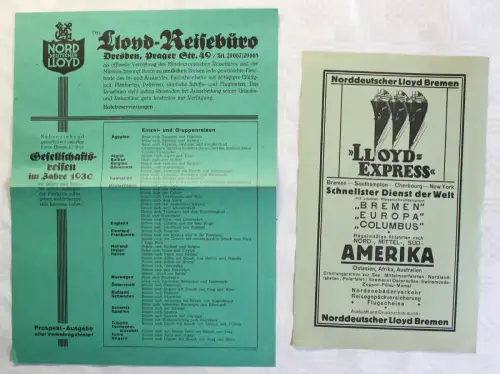 Prospekt Werbeblatt Reisen Norddeutscher Lloyd Lllod-Reisebüro Dresden 1930 xz