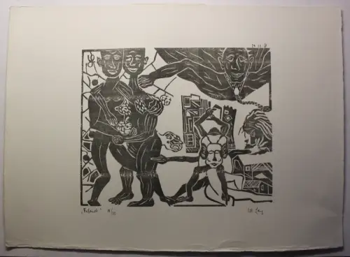 "Erbsünde" 1968 Holzschnitt Linolschnitt Grafik Kunst Druck Original Nr. 15 sf