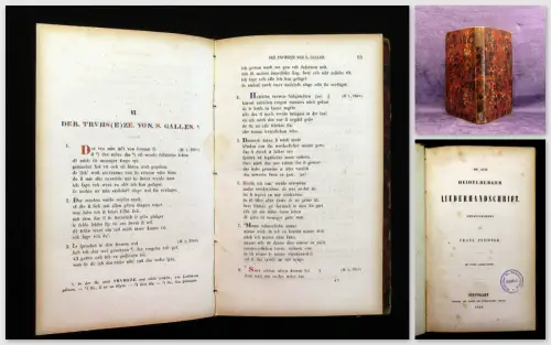 Pfeiffer Die alte Heidelberger Liederhandschrift 1844 Belletristik mb