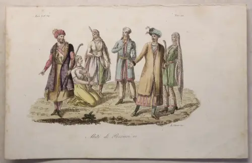 Asien Perser Orient Kupferstich um 1825 Sasso handkoloriert Grafik Trachten xz
