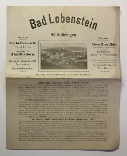 Original Prospekt Bad Lobenstein Thüringen Saaletal Moorbäder Kurort um 1890 xz