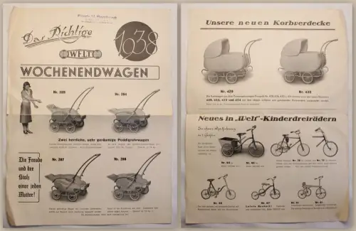 Werbeprospekt Welt Wochenendwagen Fr.M. Bernhardt Dresden Kinderwagen 1938 xz
